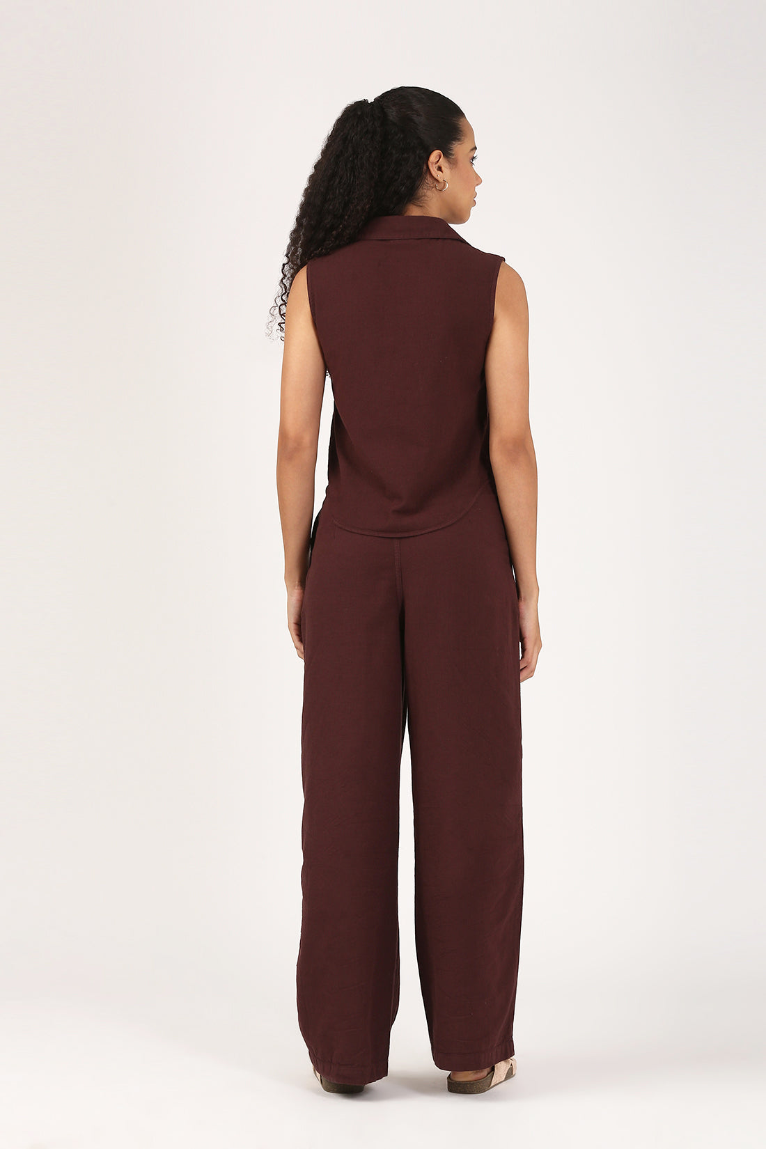 Burgundy Cotton linen Flare Pant