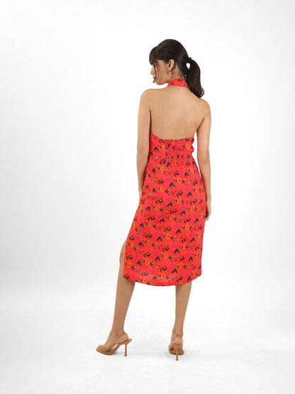 Printed Halter Neck Dress