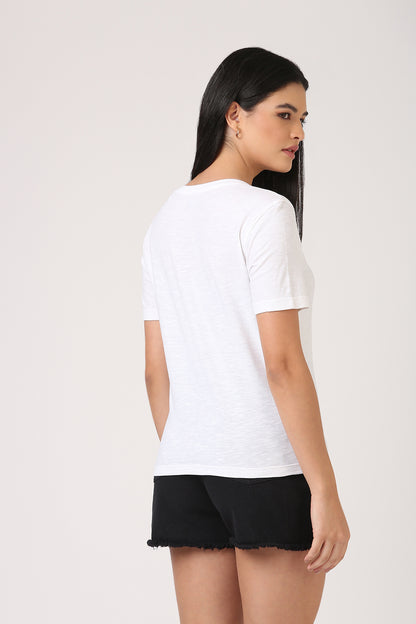 Melange White V-Neck T-Shirt