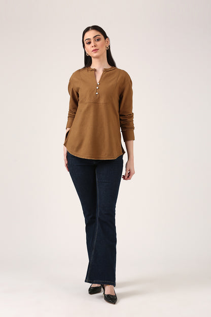 Dijon Brown Raw Edge Top