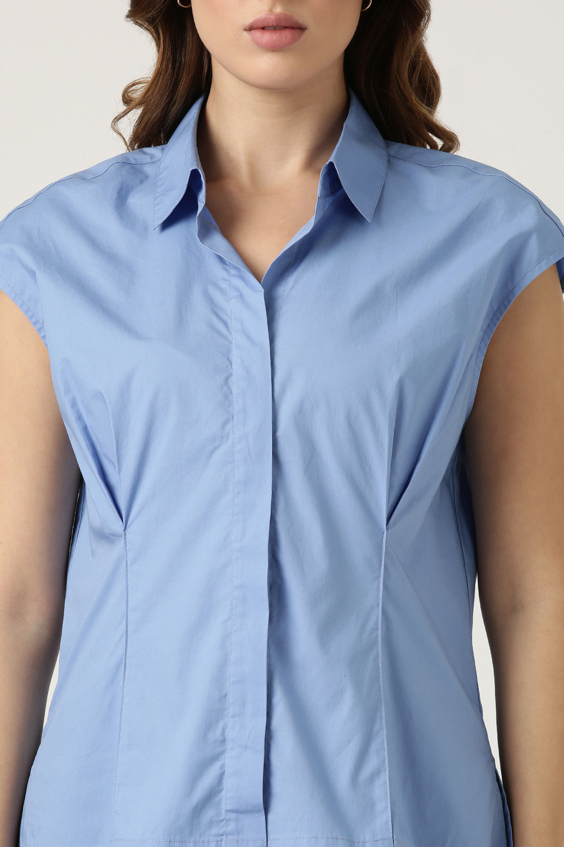 Light Cobalt Pleated Shirt