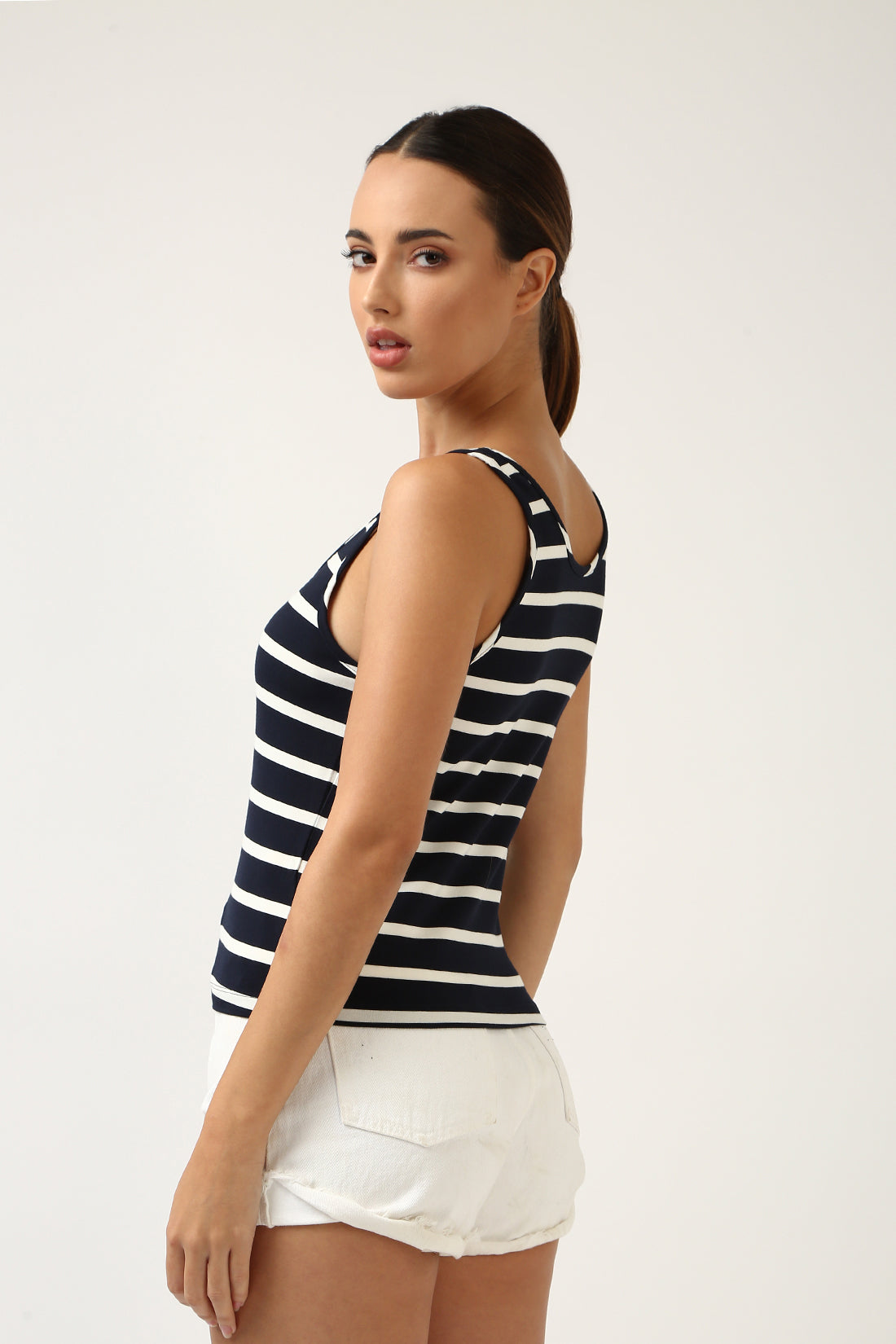 Super Soft-Tank Tee-Navy & White Stripe