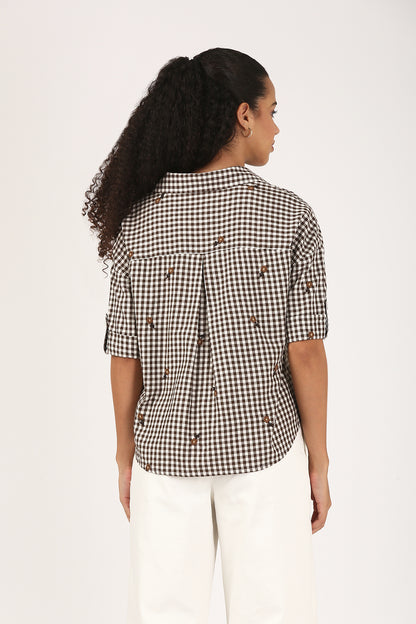 Chestnut Gingham Embroidered Shirt