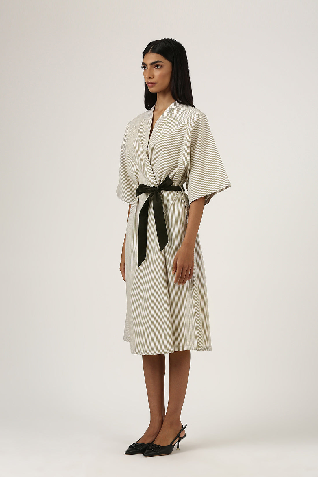 Sandstone & Offwhite Striped Kimono Dress