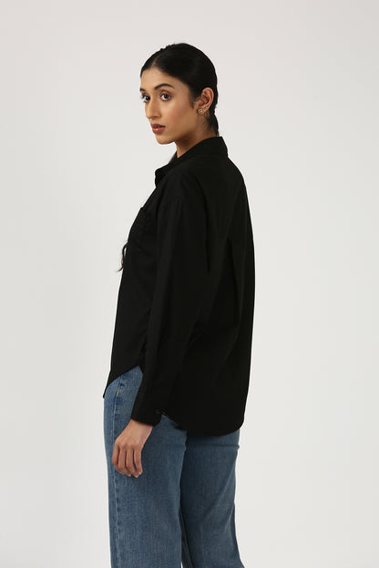 Black Poplin Shirt With Pocket