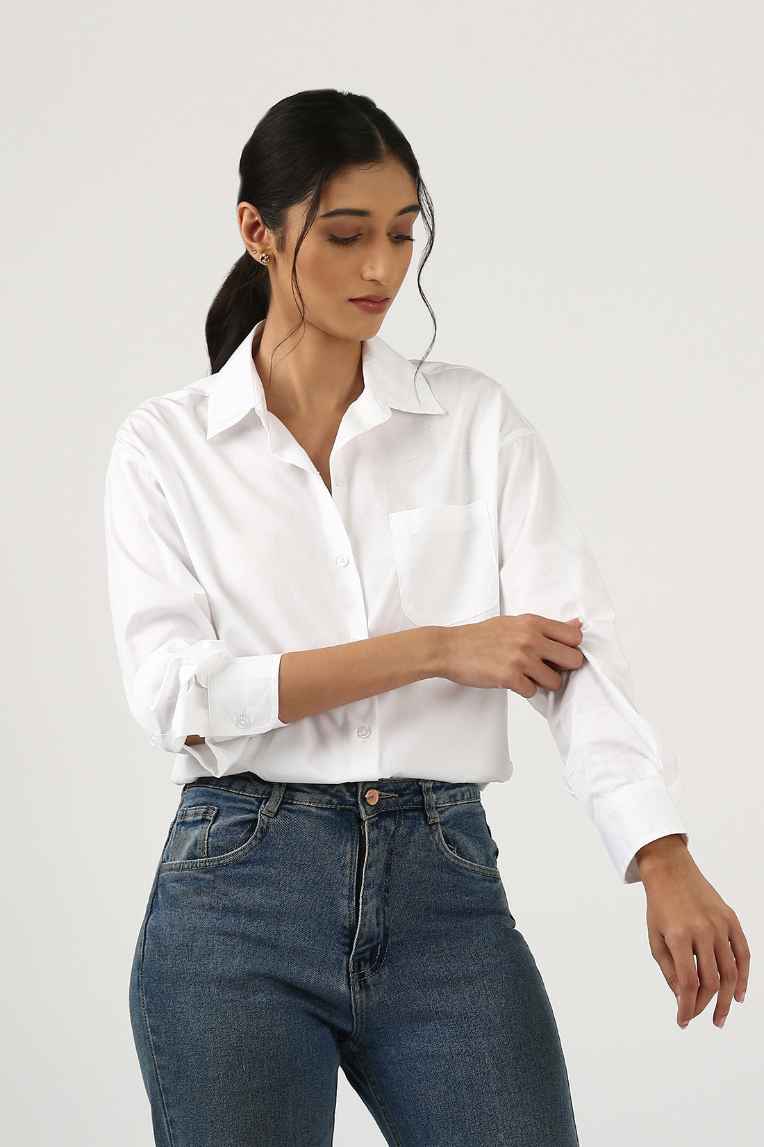 White Poplin Shirt with Pocket