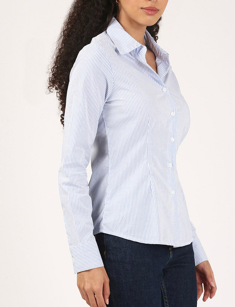 Fitted Stripe Blue Cotton Shirt