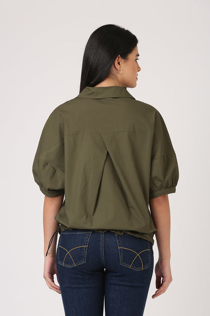 V-Neck Boxy Olive Top