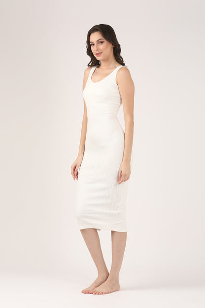 Soft Cotton Rib Contouring White Bodycon Dress