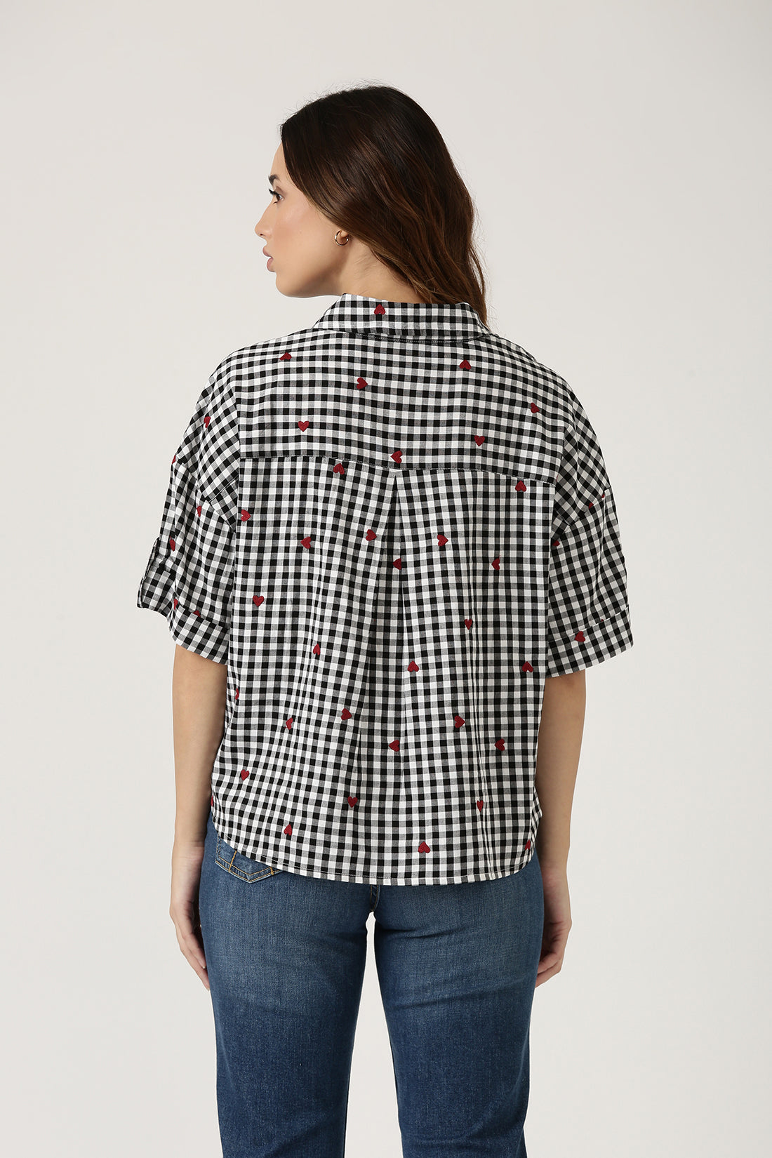 Gingham Heart Embroidered Shirt