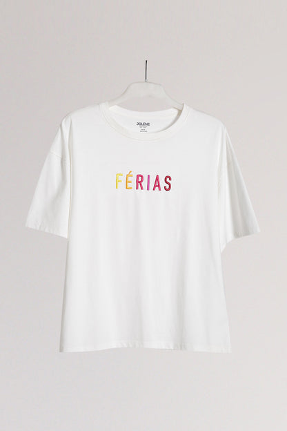 Ecru "Ferias" Embroidered Oversized Tee