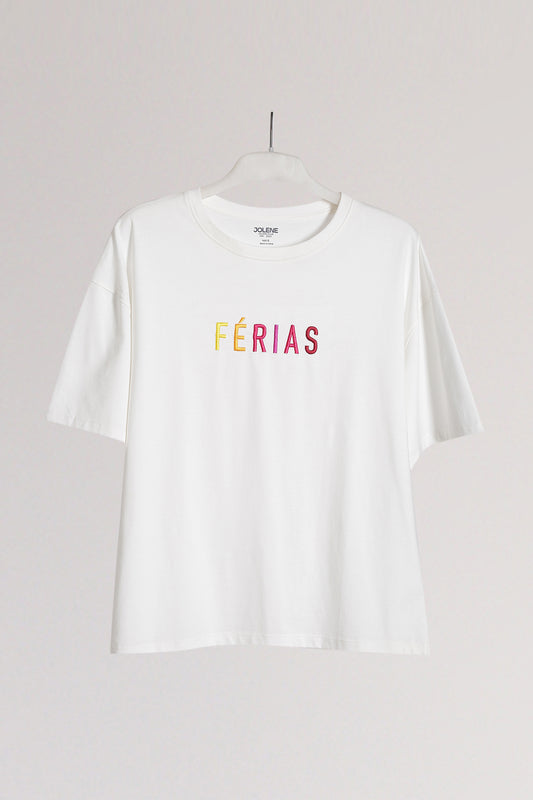 Ecru "Ferias" Embroidered Oversized Tee