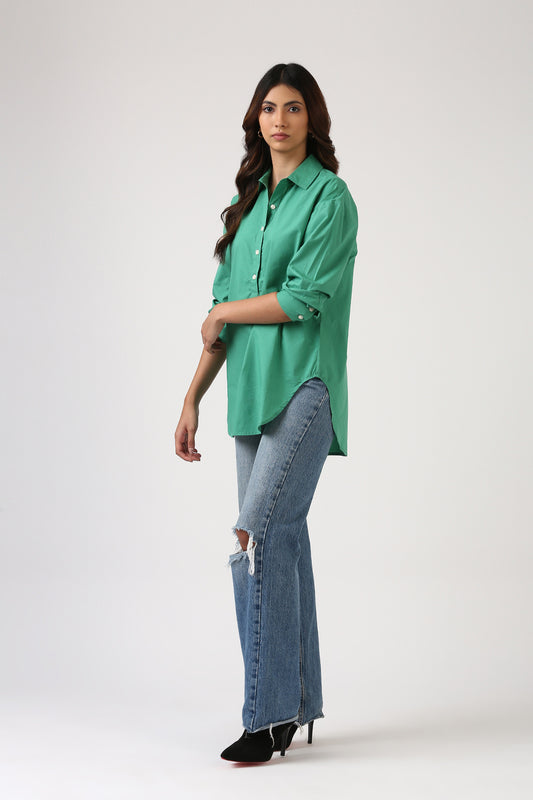 Green Longline Poplin Shirt