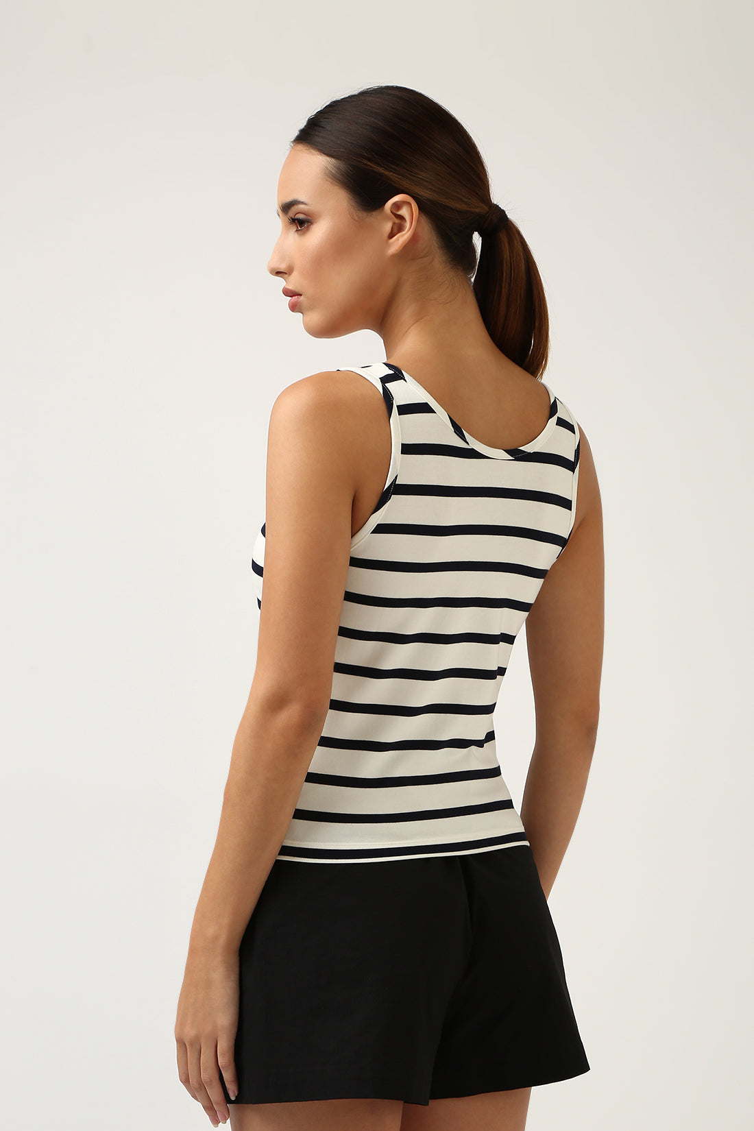 Super Soft-Tank Tee-White & Navy Stripe