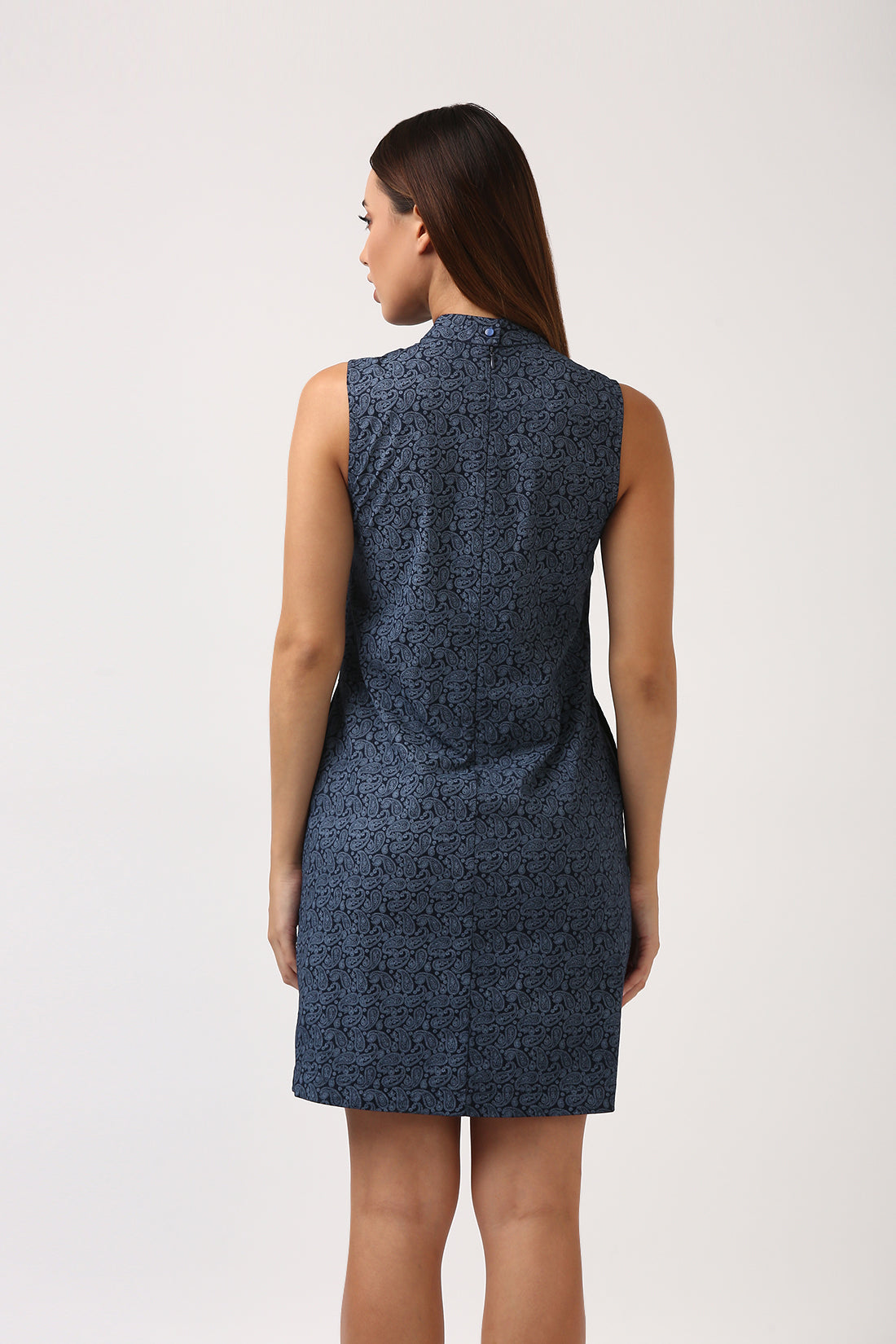 Navy High Neck Cotton Dress