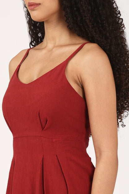 Mira Linen V-Neck Dress in Merlot