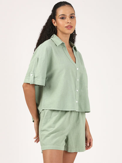 Sage Green Relaxed Linen Shorts