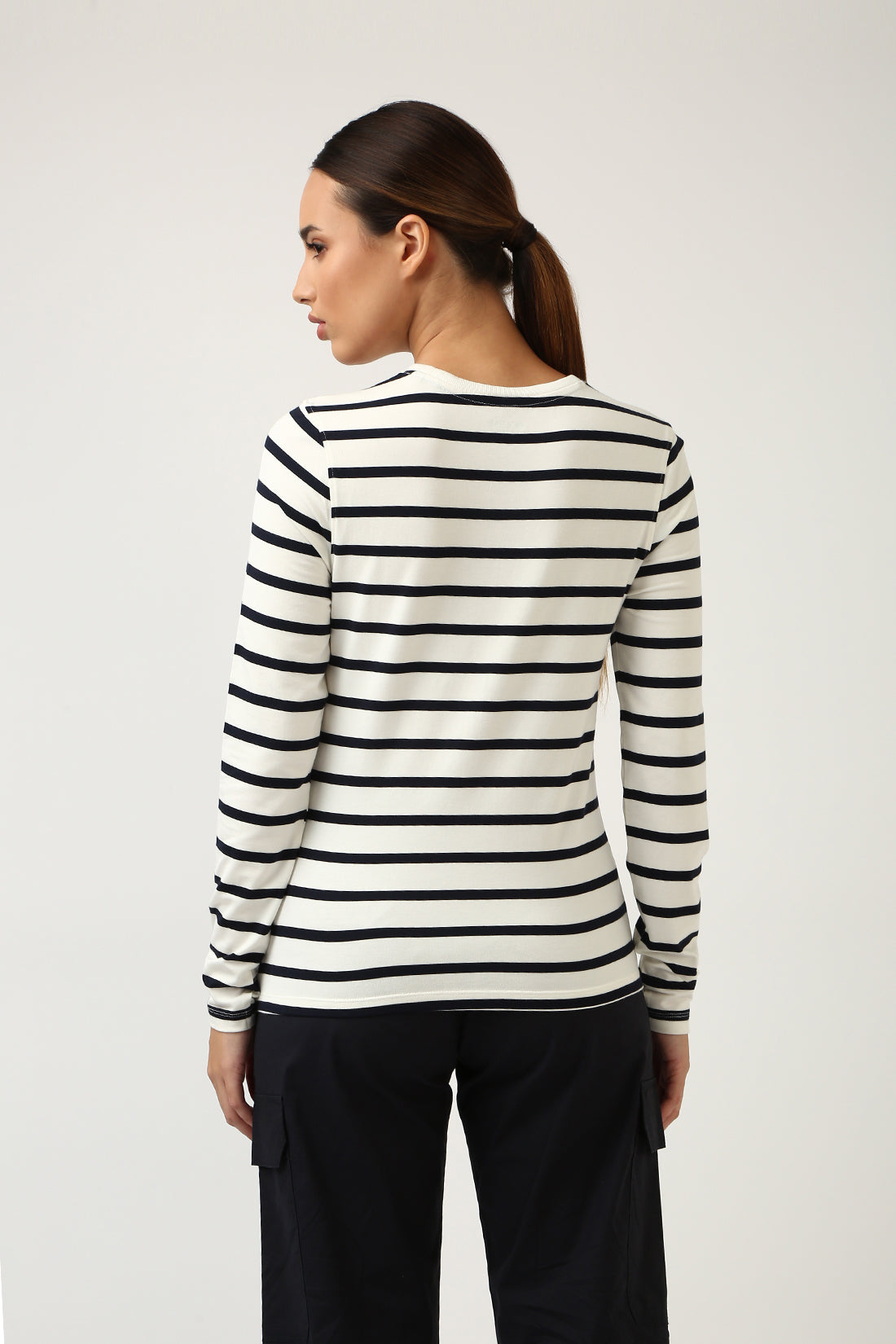 Super Soft-Long Sleeve Tee-White & Navy Stripe