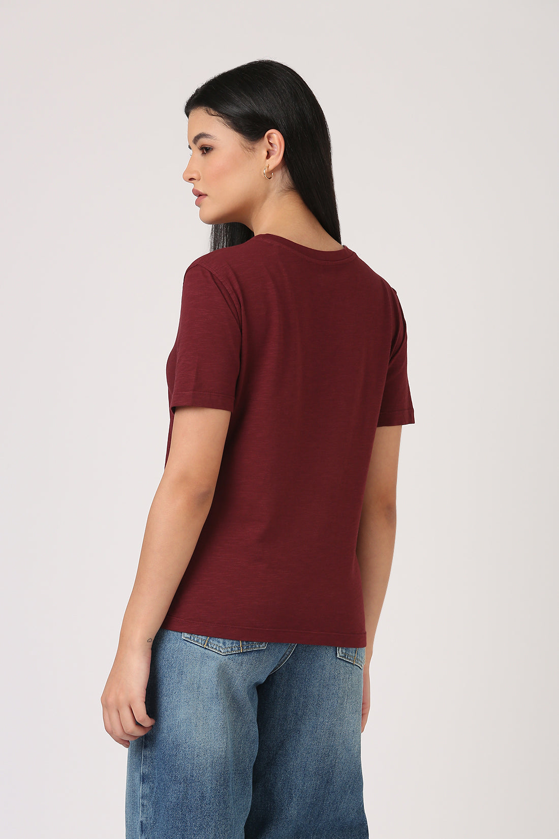 Melange Burgundy  V-Neck T-shirt