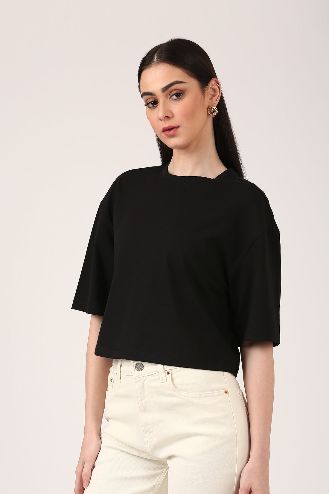 Black Boxy Cotton Spandex T-Shirt