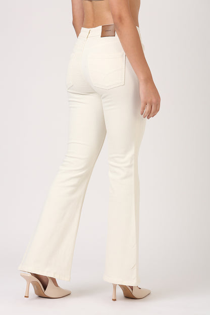 Flare High Rise Jeans-Ecru