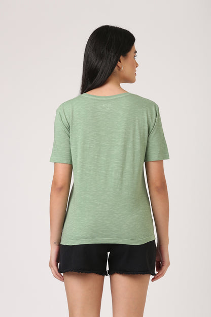 Melange Pistachio Round Neck T-Shirt