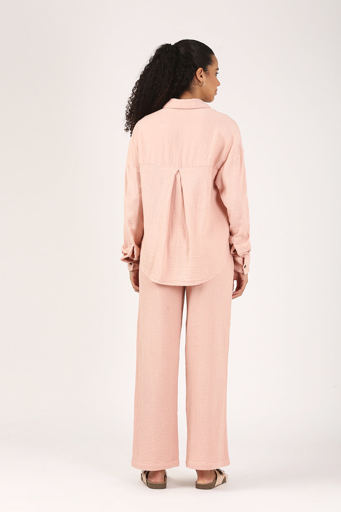 Dusty Pink Cotton double cloth Crinkle Wide leg Pant