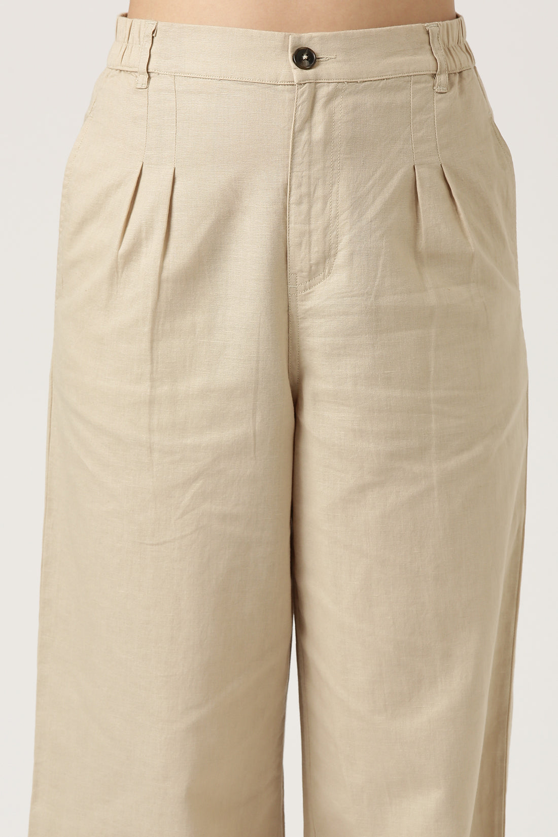 Beige Linen Flare Pant