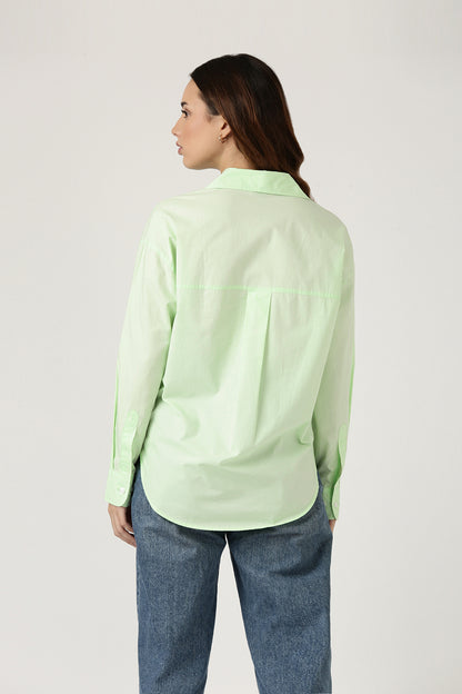 Lime Poplin Shirt With Pocket