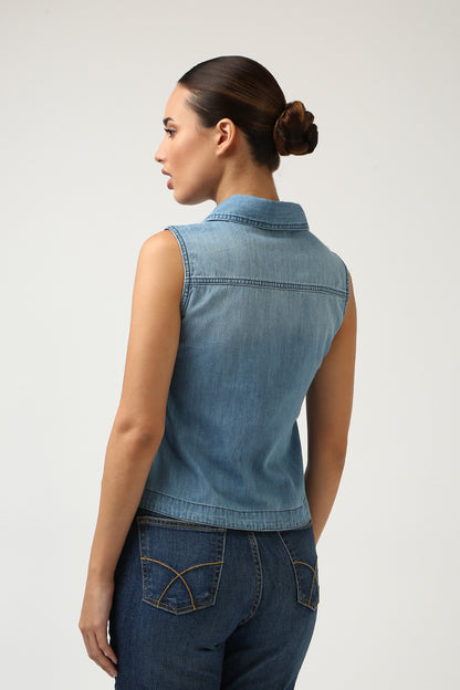 Indigo Denim Sleeveless Zip Top