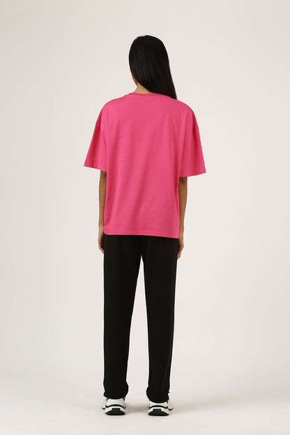 Pink "Unfiltered" Oversized Printed Tee