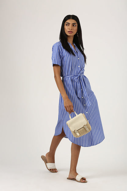 Blue & White Striped Shirt Dress