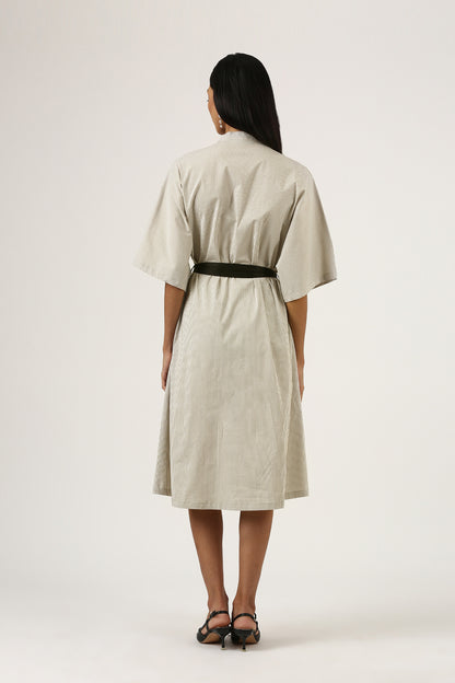 Sandstone & Offwhite Striped Kimono Dress