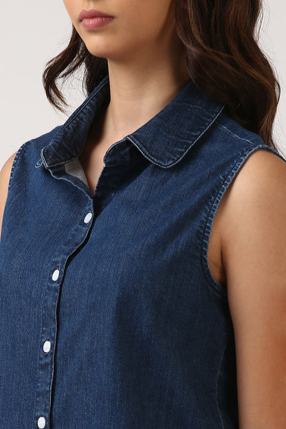 Indigo Denim Sleeveless Shirt