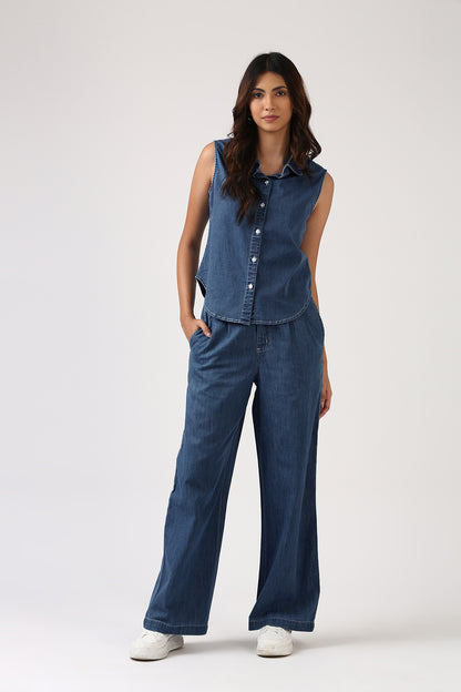 Indigo Denim Sleeveless Shirt