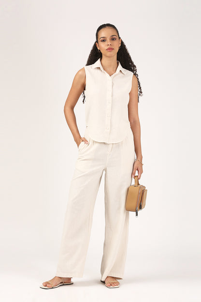 Oatmeal Cotton linen Flare Pant