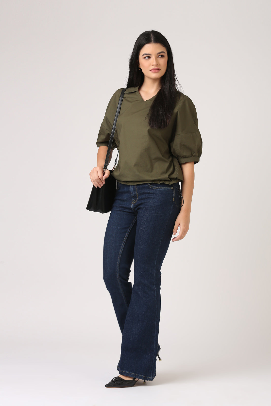 V-Neck Boxy Olive Top