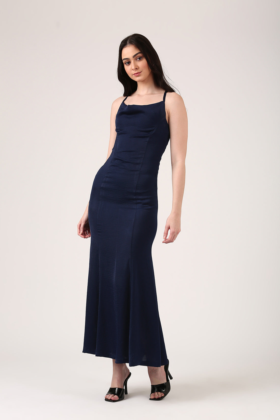 Midnight Blue Satin Dress