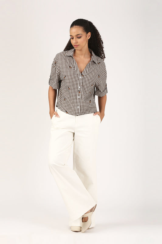 Chestnut Gingham Embroidered Shirt