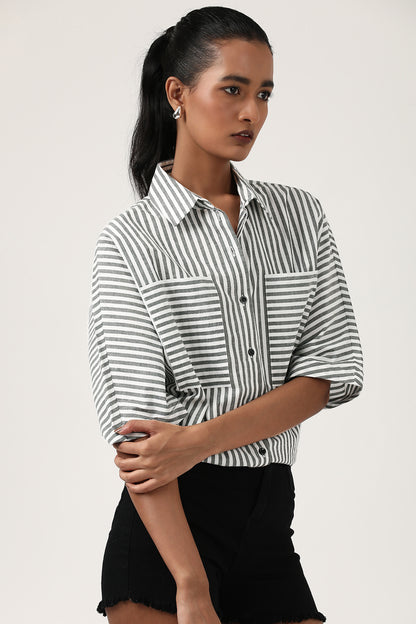 Charcoal Striped Kimono High-Low Shirt