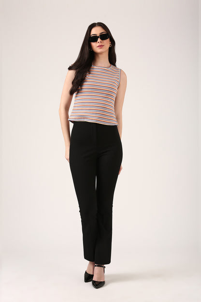 Cotton Multi-Stripe Ribbed Tank Top – Sleeveless Fitted Style