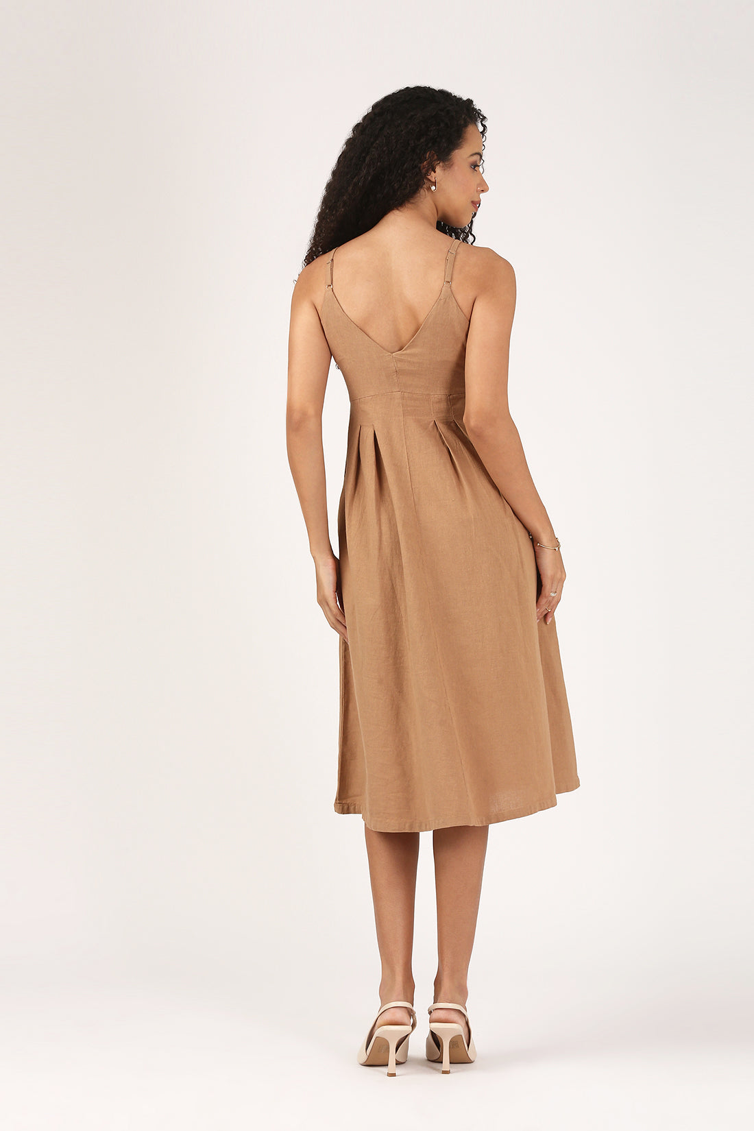 Mira Linen V-Neck Dress in Fawn