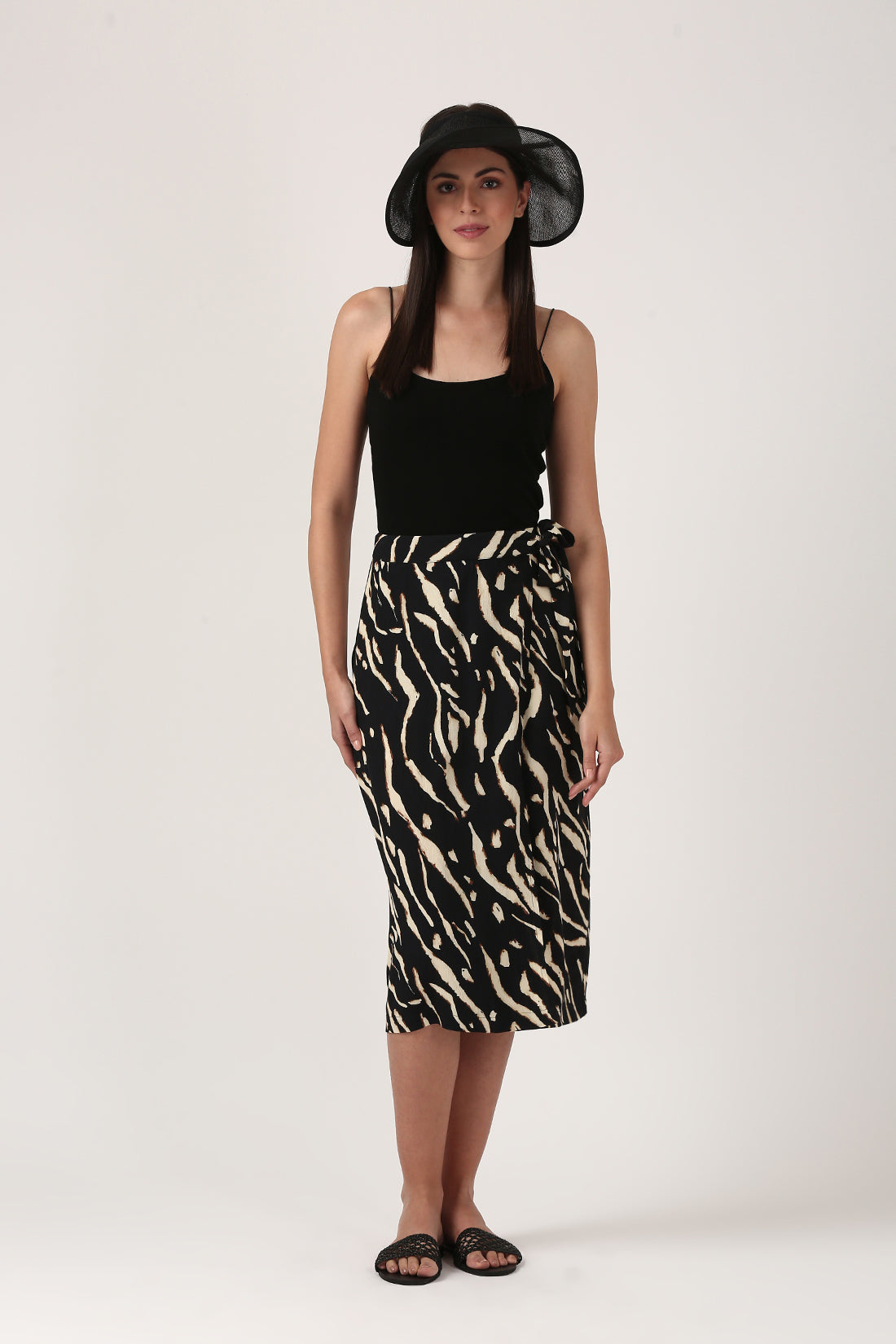 Black Printed Wrap Skirt