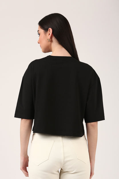 Black Boxy Cotton Spandex T-Shirt