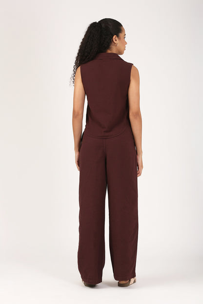 Burgundy Cotton linen Sleeveless Shirt