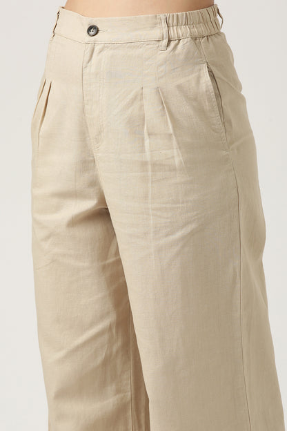 Beige Linen Flare Pant