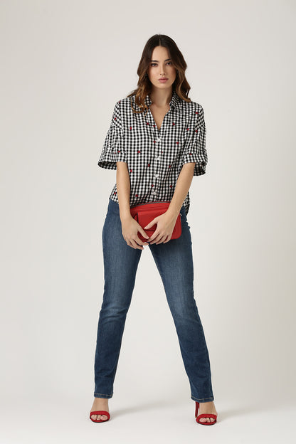 Gingham Heart Embroidered Shirt