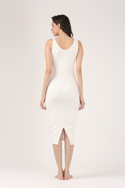 Soft Cotton Rib Contouring White Bodycon Dress