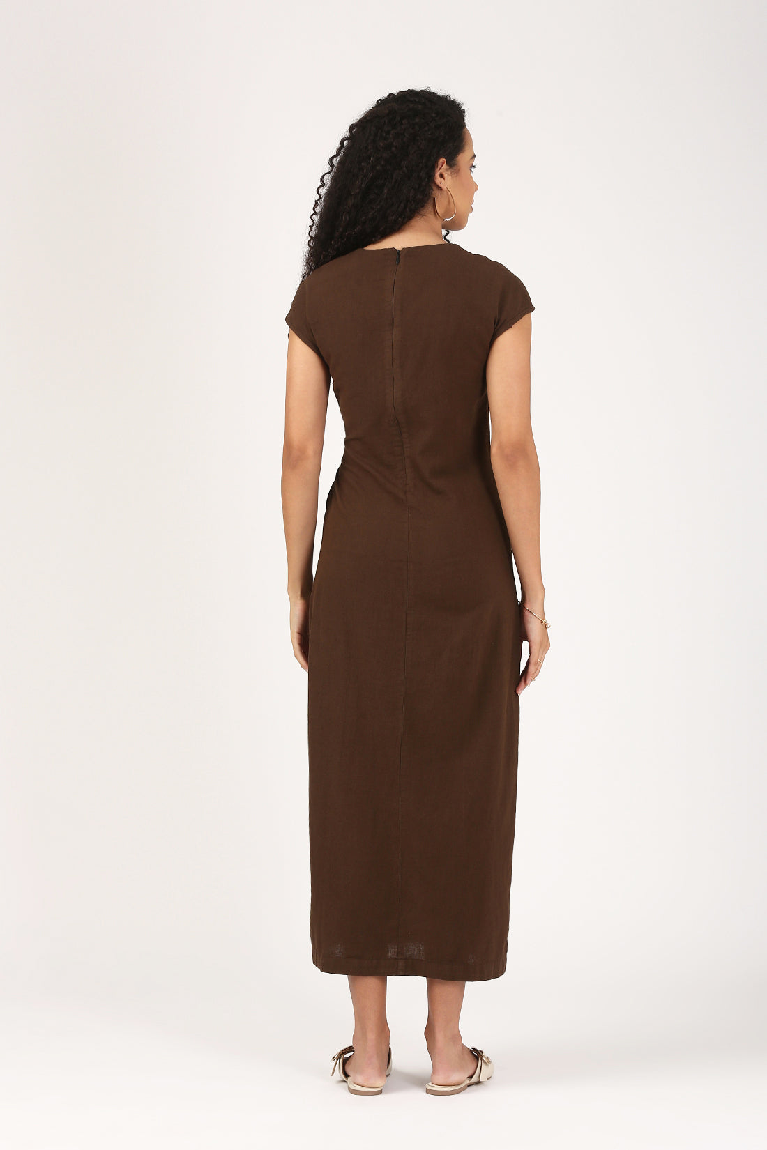 Amayra Linen Belted Dress in Espresso