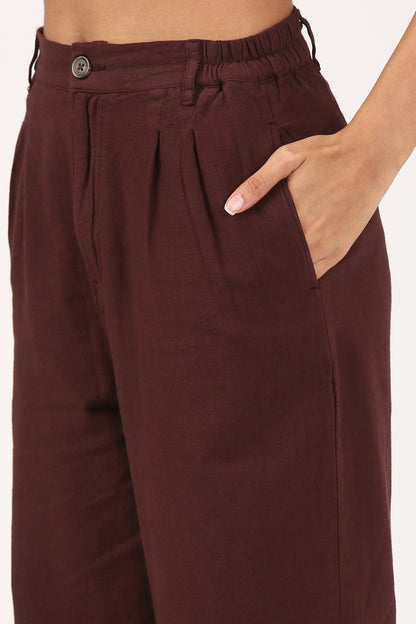 Burgundy Cotton linen Flare Pant